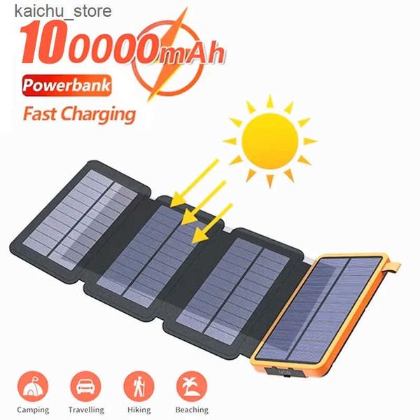 Cell Phone Banks 100000mah Powerbank Outdoor Camping Portable Folding Waterproof Solar Energy 5v 2a Usb Output Device Sun Power For J241218