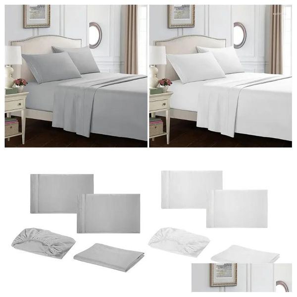 Bedding Sets Bed Sheet Set Super Soft Microfiber 1800 Thread Count Luxury Egyptian Sheets 16Inch Deep Pocket Wrinkle Resistant Drop D Dhbvl