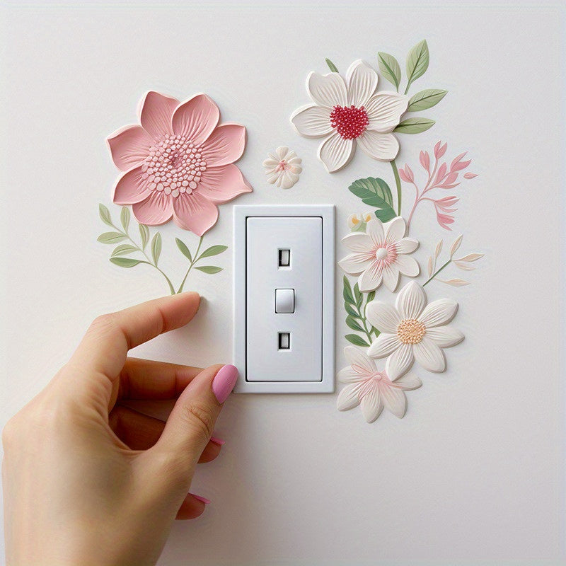 TEMU 3pcs Light Switch Sticker-self-adhesive, Removable Pvc Decal With And Green Leaves, Suitable Living Room And Foyer Decoration, Flower Decoration