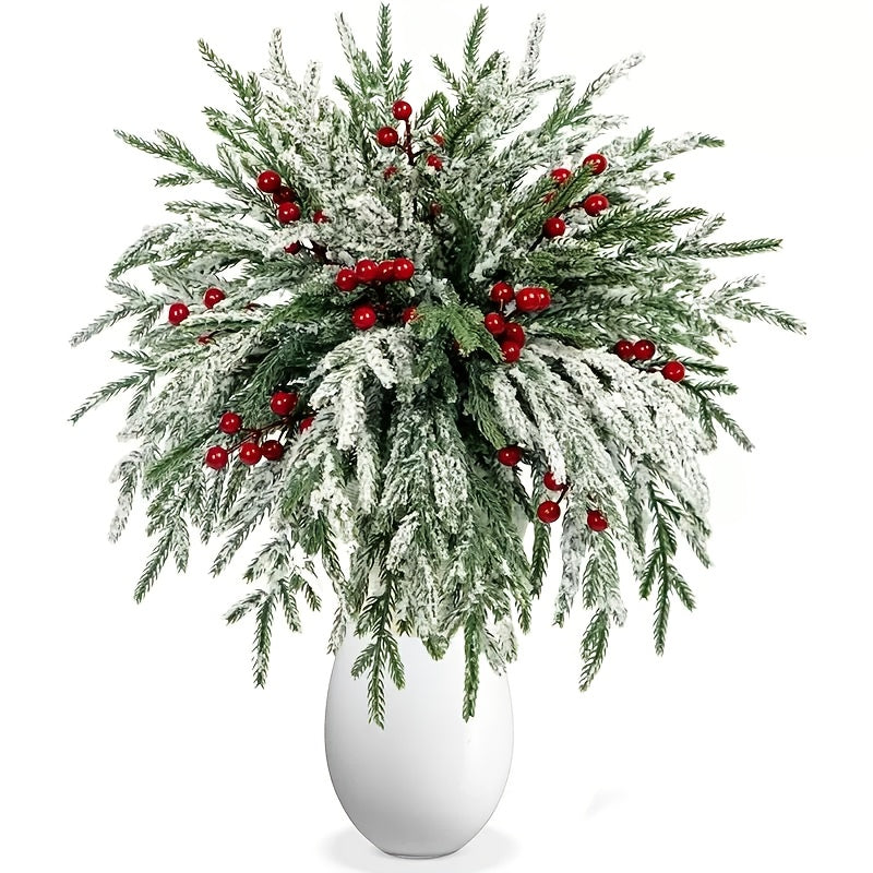 TEMU 20 Pack Artificial Norfolk Pine Stems With Red Berries 12.8", Christmas Greenery, Fake Pine Branches For Vase Fillers, Diy Crafts, , Home Decor,