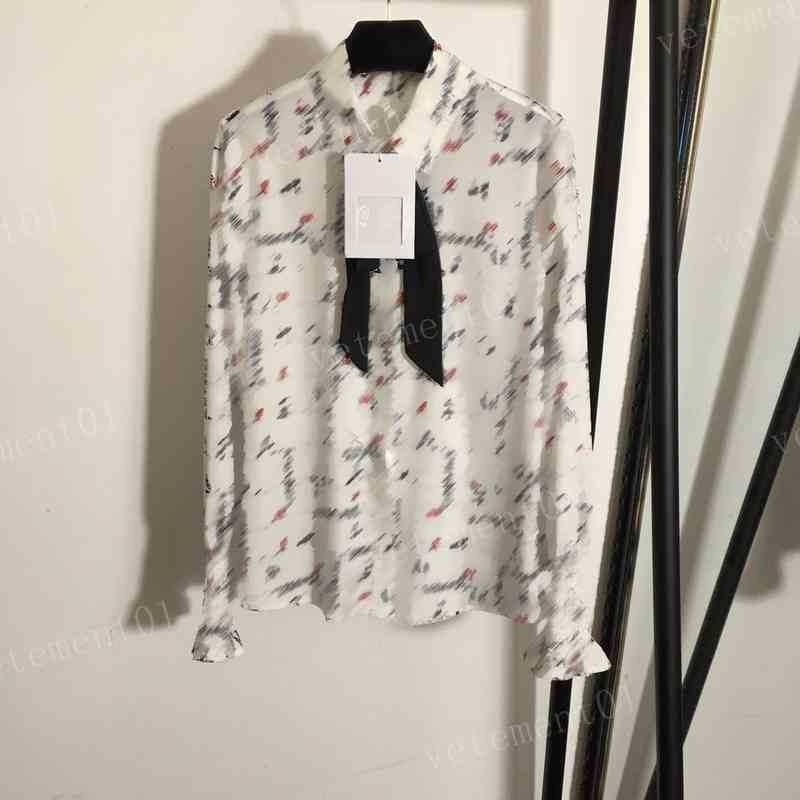 Womens Shirts Tops Luxury C..nel Temperament Butterfly Neck Logo Letter Print Long Sleeve Chiffon Shirts Fashion Casual Women Clothing