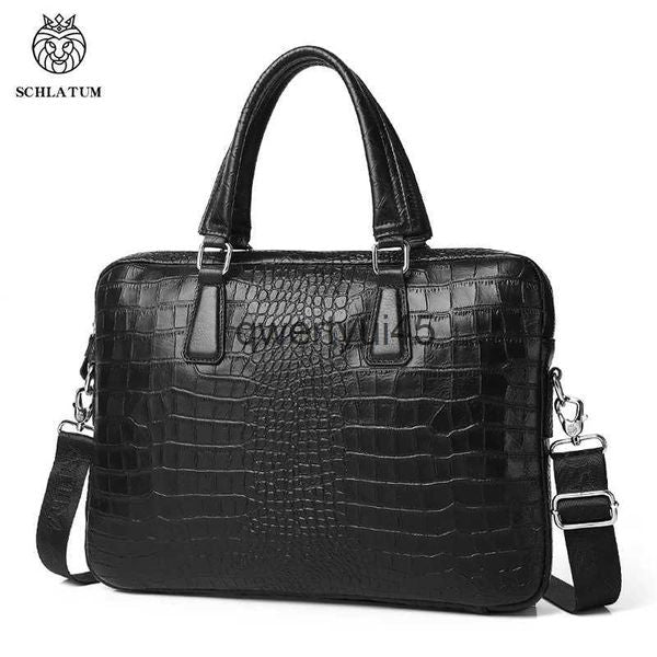 Briefcases Genuine Leater Crocodile Grain ard For Men 15.6 Inc Laptop Briefcase Bags Computer Bag Luxury andbags H240605
