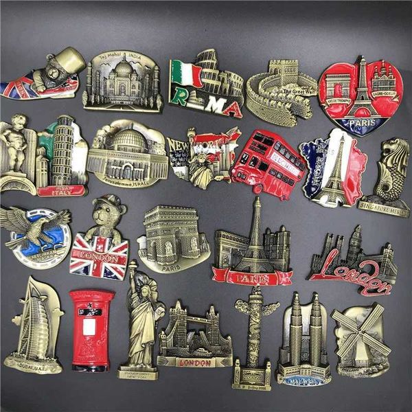 Fridge Magnets Metal 3D Refrigerator Magnetic Refrigerant Adhesive American Eagle Jerusalem Israel London Bus New York Paris Souvenirs Home