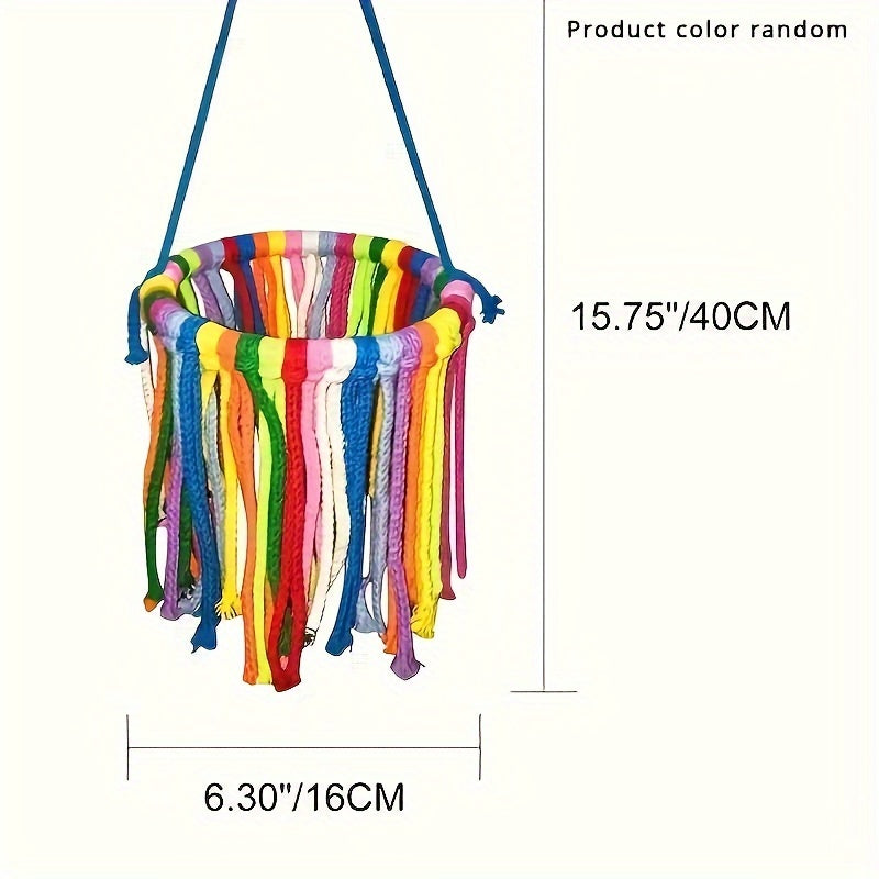 TEMU 1pc Colorful Rope Parrot Chew Toy & Swing Ring - Bird Cage Decor With Vibrant Striped Design, Fabric For Beak Health & Mental Stimulation, Bird