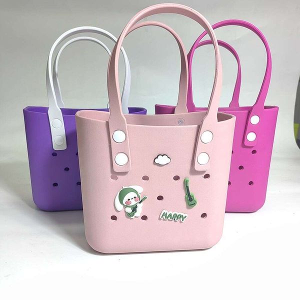 New Children Beach DIY Hole Bags Fashion Cute Summer Storage Baskets Outdoor Handbag Picnic Tote Small Solid Color Eva Jelly Bag