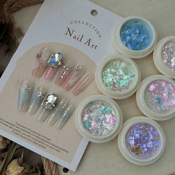 Mermaid Aurora Powder Holographic Glitter Chrome Flakes for DIY Manicure, Ultrathin Nail Art Pigment - 1 Box (XJ240816)