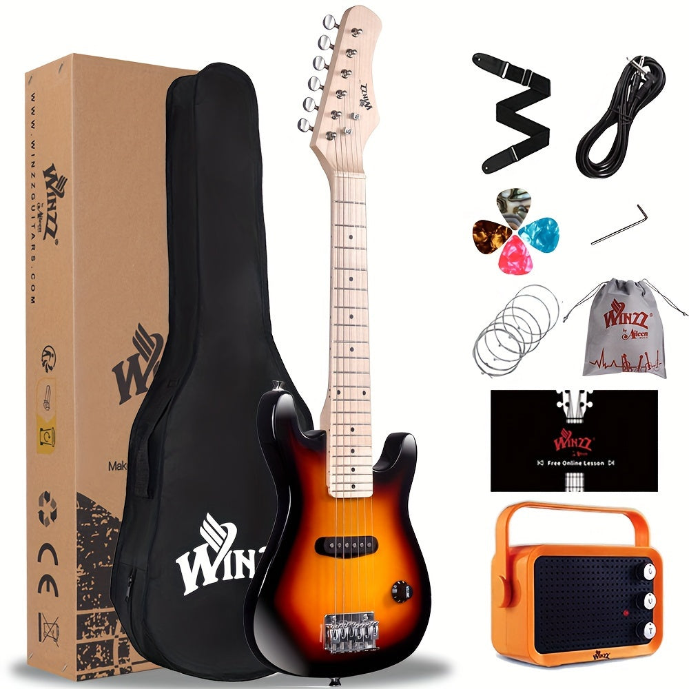 TEMU Winzz Tg-e2 30 Inch Electric Guitar Package With Amp, Gig Bag, Picks, Cable, Strap, Extra Strings, Solid Wood Body, Glossy, Small Size