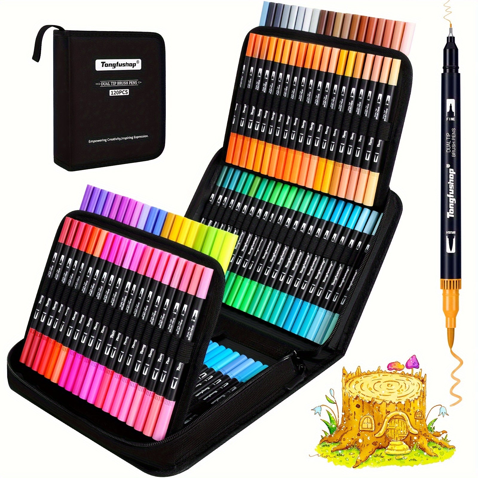 TEMU Tongfushop 72-100-120 Colors Dual Tip Brush Markers, Brush And Fineliner Coloring Brush Pens Set, Art Pen For Beginner Coloring Books, Christmas