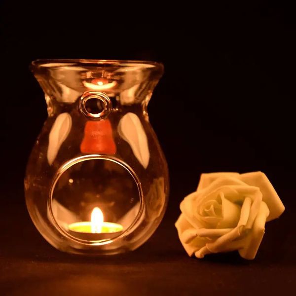 Nordic Home Decor Glass Candle Heat Resistant Oil Furnace Aroma Holder Candlestick Vase Romantic Wedding Decoration 241114