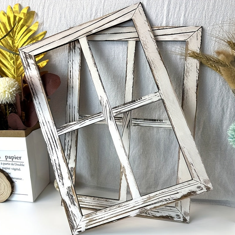 TEMU 2pcs Rustic Style Wooden Window Frame Decor - No Glass Wall Decor - Farmhouse Style Decorative Ornament For Indoor And Outdoor Spaces - Vintage