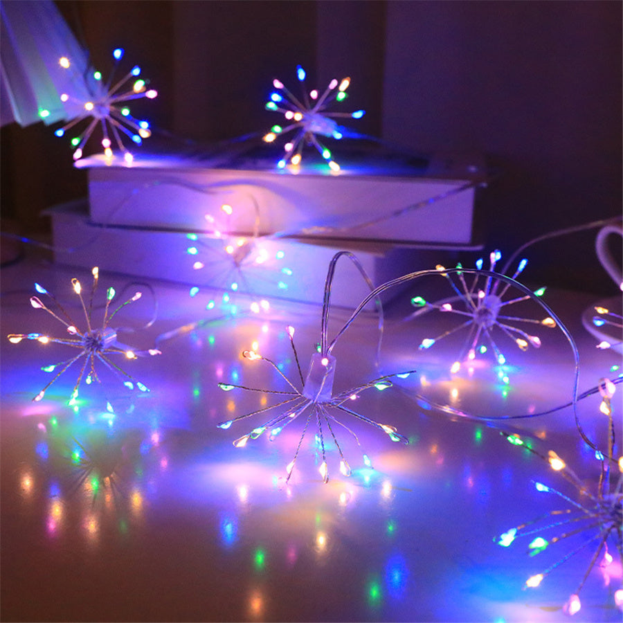 TEMU 200led Colorful Firework Lights, - 9.8ft 10 Hang Soft Copper Wire Starburst Lights, On And Flashing , Suitable For Roof, Garden, Halloween,