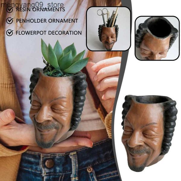 Vases Rapper Snoop Dogg Flower Pot Creative Human Face Vase Funny Portrait Succulent Planter Pot Desktop Ornaments Home Garden Decor J241210