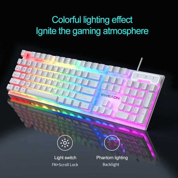 EWEADN Wired Gaming Keyboard Silent 104 Keys Full Size LED Rainbow Backlit Mechanical Feel Keyboards for Windows Laptop PCXJ241225