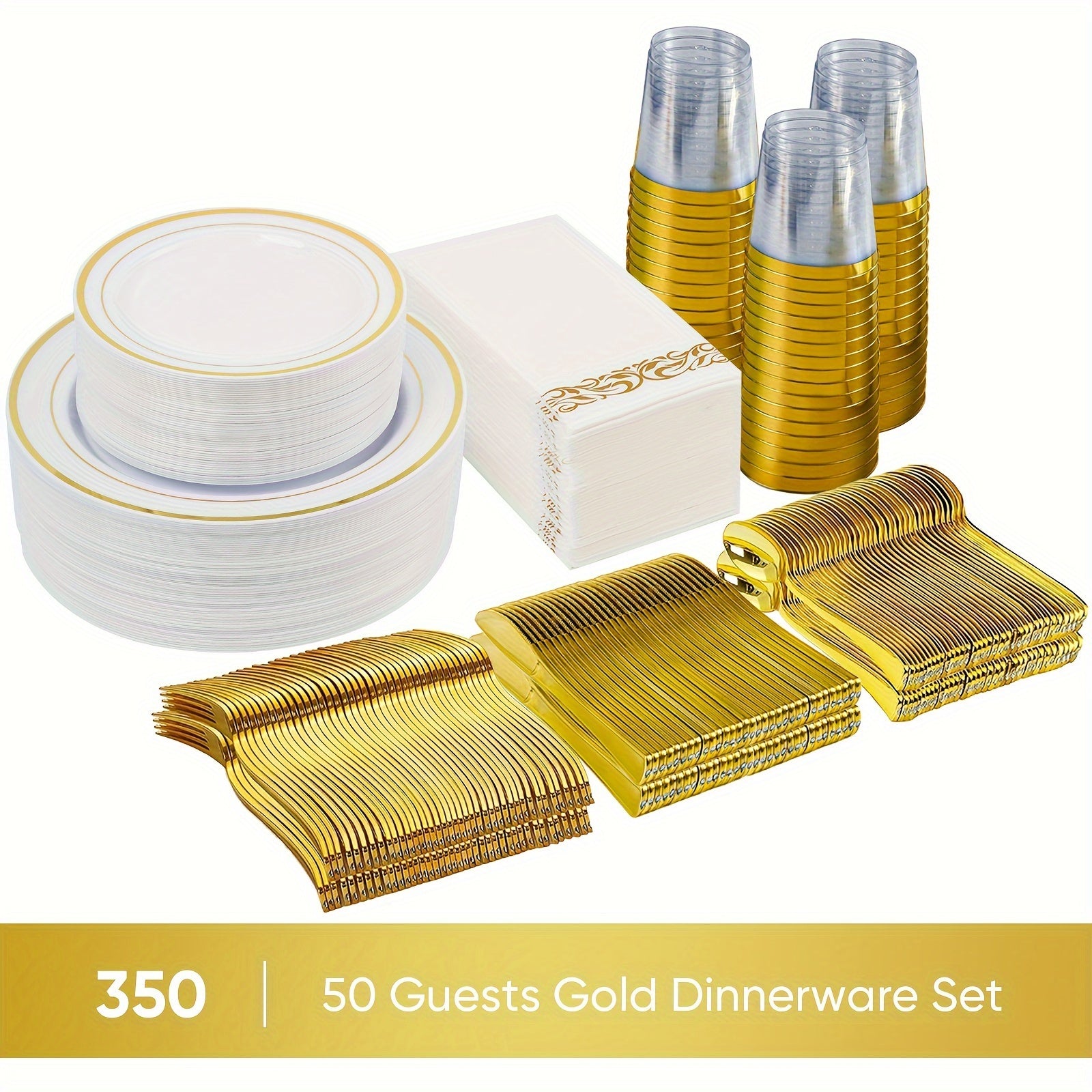 TEMU 350pcs- 700pcs Plastic Dinnerware Set, Disposable Party Plates For 50 Guests, : 50 Dinner Plates, 50 Dessert Plates, 50 Pre Rolled Napkins, 50