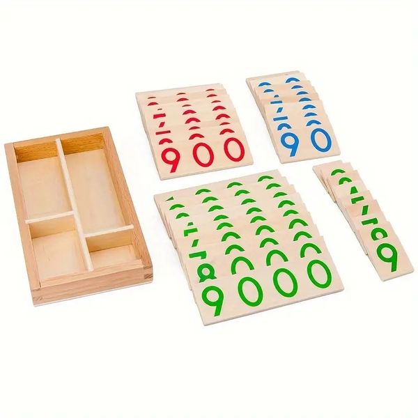 Mathematics materials wooden number cards 1-9000 with box, counting number games, early development basic math games learning education aid