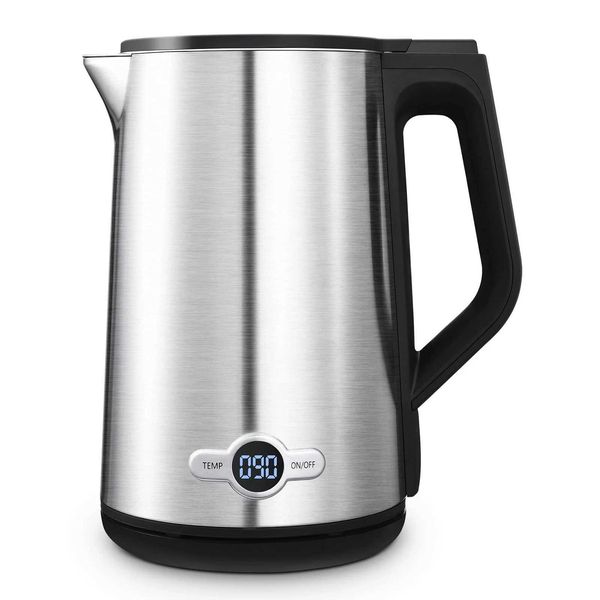1.7-liter electric kettle double walled stainless steel and Samovar tea and coffee hot pot gift black Y240924