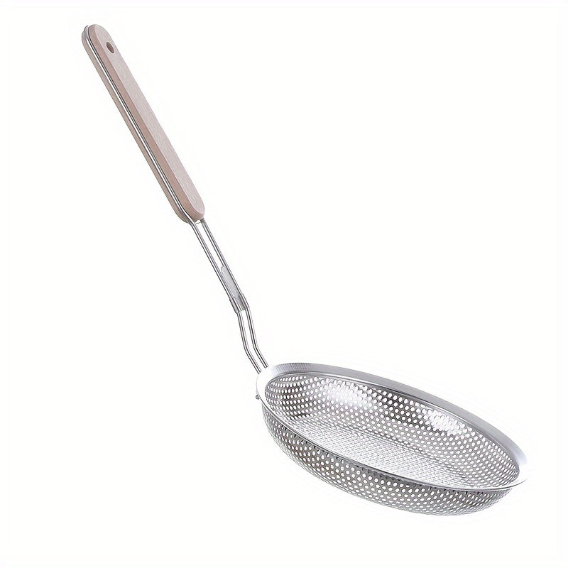 TEMU 1pc Stainless Steel Slotted Spoon With Wooden Handle For Filtering Pasta, Noodles, Fried Food And Soups - Home And Utensils