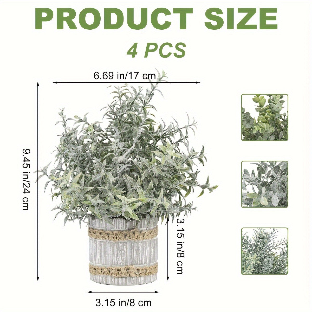 TEMU 4pcs Mini Artificial Plants In White Pot With Golden Accents - Bohemian Style Realistic Greenery Decor For Home, Office, Bedroom, Bathroom -