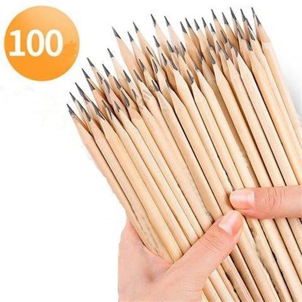 100Pcslot HB Pencil Natural Hexagon Wooden Pencils Children Painting Drawing Sketch Writing Student Stationery Kid Supplies 241120