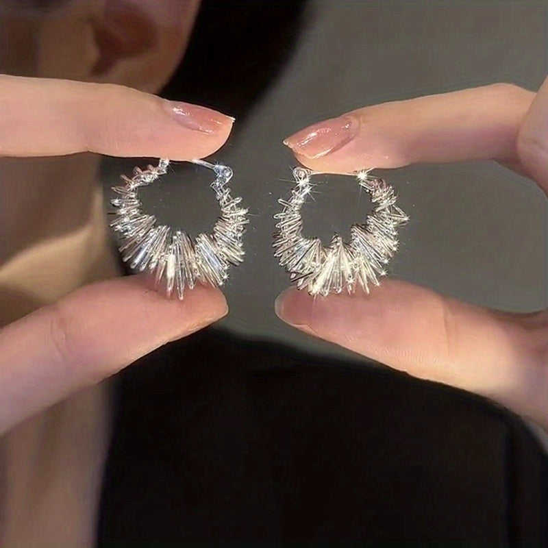 TEMU A Pair Of Japanese And Korean Style Short Video Golden Earrings With Irregular Hollow Circle Design