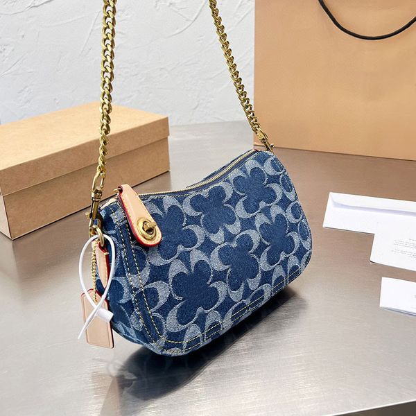Evening Bags Fashion Underarm Bags Clasical Denim Canvas Bag with a Shoulder Strap Half Moon Crossbody Bags Chambray SWINGER 2023