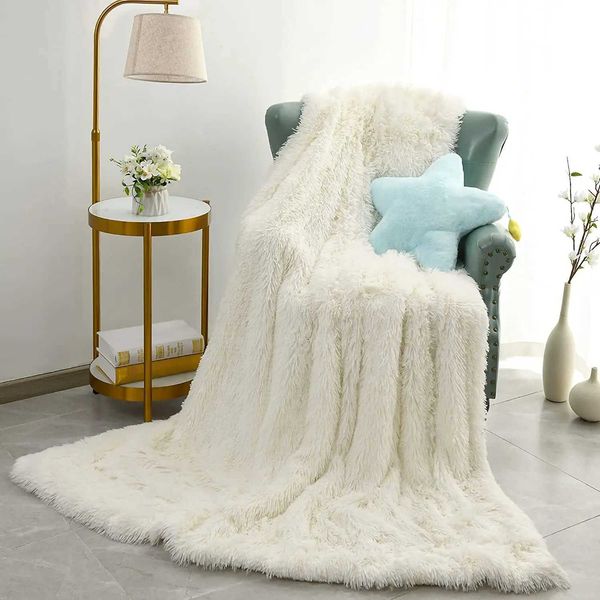 Plush Fluffy Blanket Bedspread Throw Blanket Solid Color For Sofa Couch Decorative Shag Faux Fur Fleece Bedroom Home DecorC241107