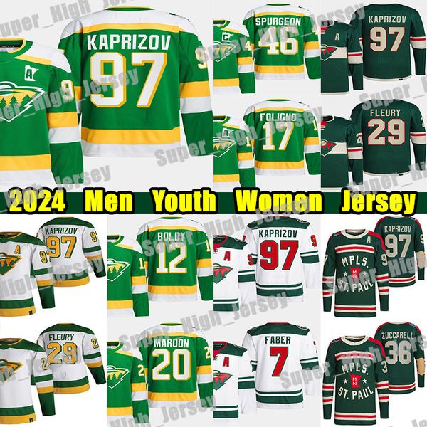 #97 Kirill Kaprizov hockey jersey #7 Brock Faber Mats Zuccarello Marc-Andre Fleury Pat Maroon Marcus Foligno Joel Eriksson Ek Matt Boldy Cus