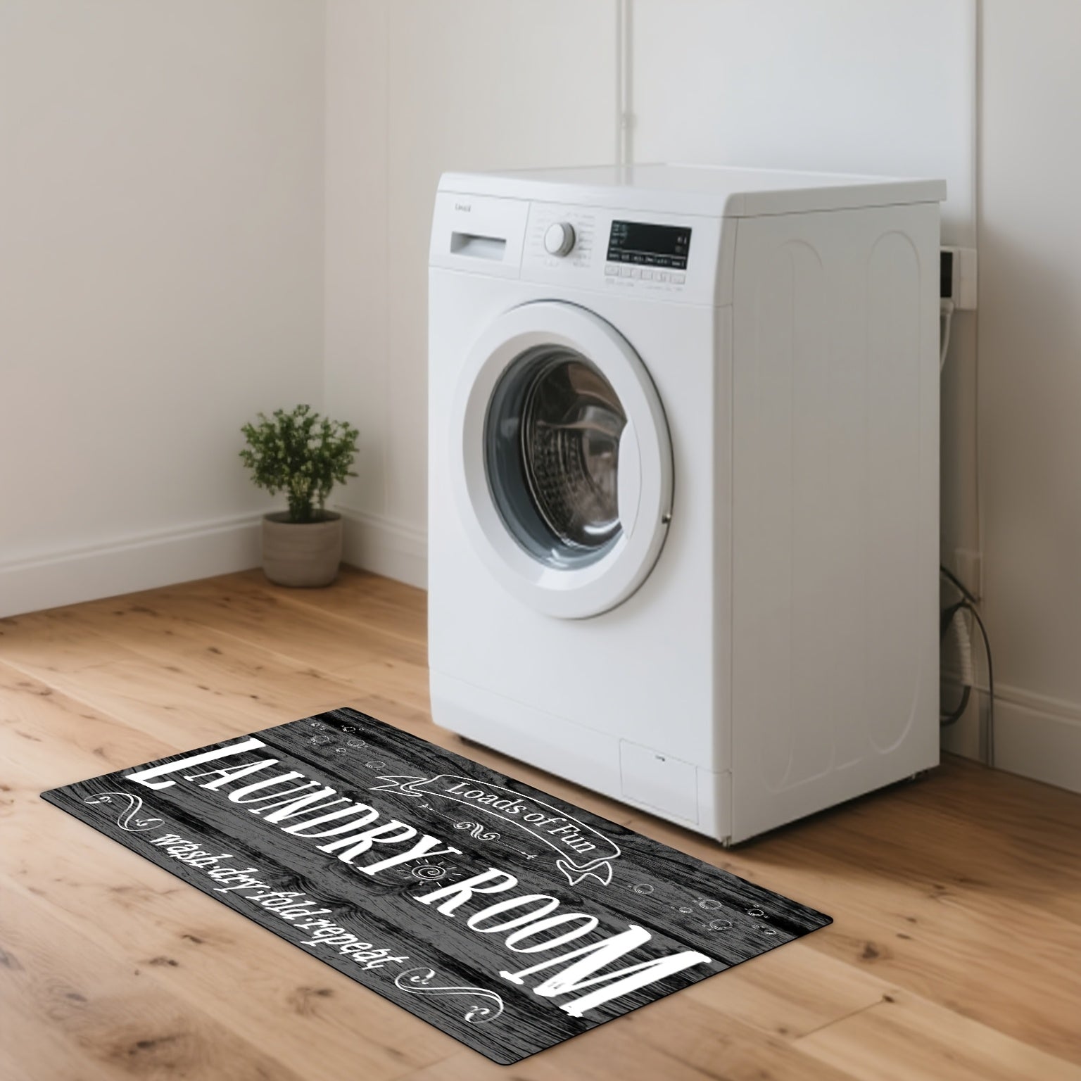 TEMU 1pc Non-slip Laundry Room Floor Mat With Text Design, Machine Washable, Soft And Durable, It Has A Non-slip Rubber Base And Fabric Surface, For
