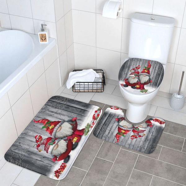 Christmas decoration shower curtain floor mat four piece set Digital Printed Polyester Christmas Set Waterproof Anti-Slip Combo