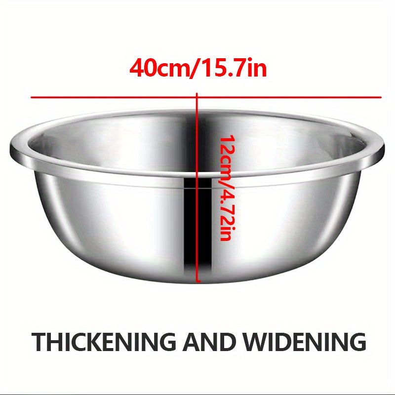 TEMU Stainless Steel Mixing Bowls Metal Mixing Bowls Extra Large Basin Salad Basin Edge Dishwasher Safe For Home And Commercial, Silver, Salad Bowl,