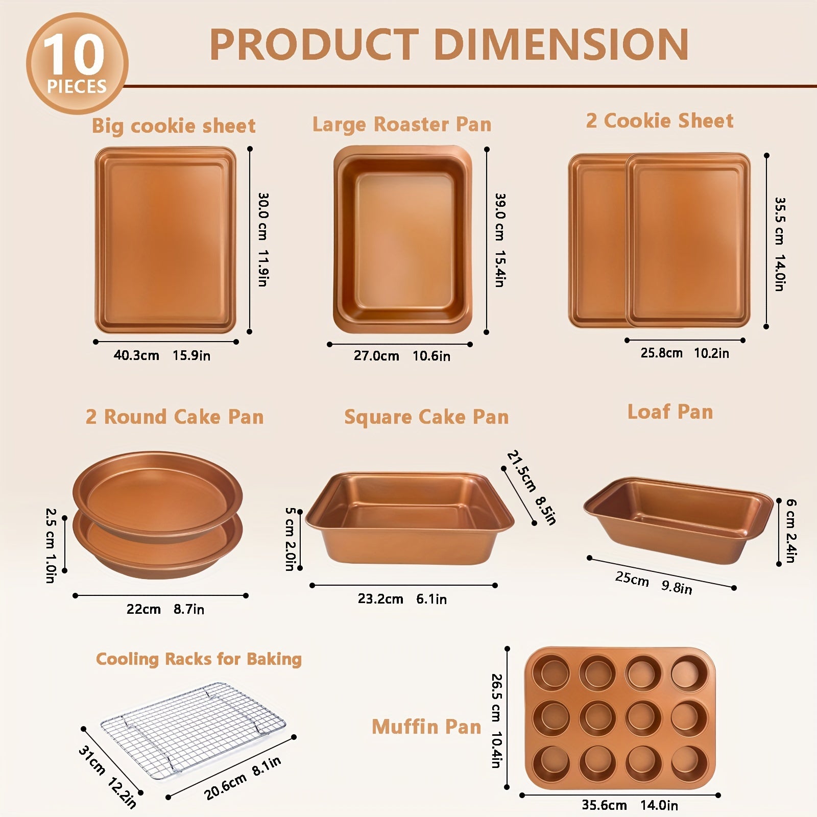 TEMU Bakeware Set 10pcs, Professional Kitchen Baking Pans Set With , Muffin Pan, Loaf Pan, Cake Pan And Cooling Rack, 0.8mm Thick-dishwasher