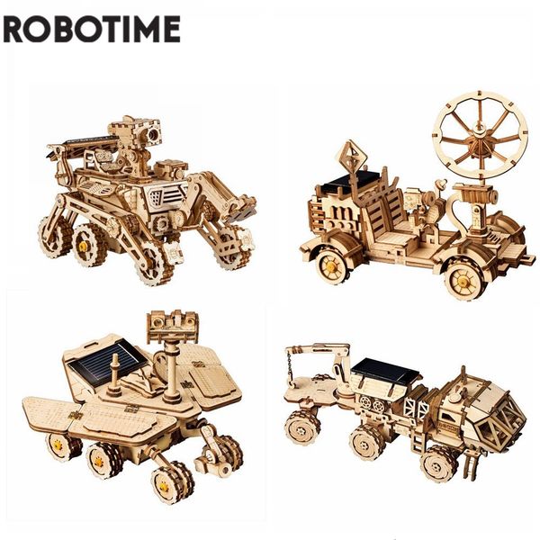 Novelty Games Robotime 3D Puzzle 4 Kinds Moveable Wooden Toys Space Hunting Solar Energy Building Kits Gift for Children Teens Adult LS402 2