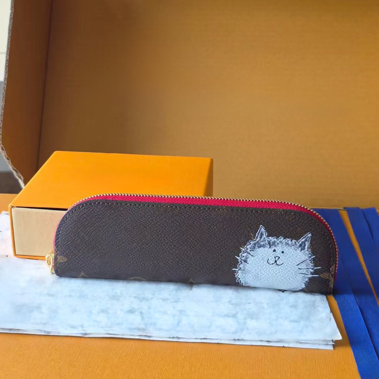 Charlotte Pencil Pouch Designer Smiling Cat Pencil Case Leather Women Cartoon Zipper Pencils Box Canvas Wallets Coin Purse School Office Cosmetic Ba