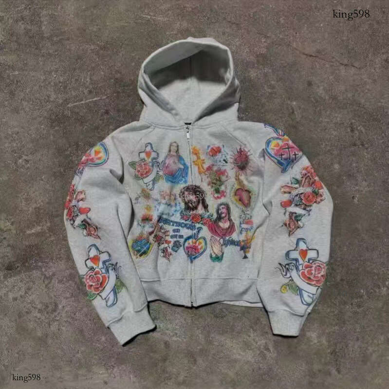 Hoodie jacket coat hoodies tracksuit men Sweatshirt RIGHTEOUS Cartoon Print Hooded Zipper Sweatshirt Casual Loose New Stock Wholesale