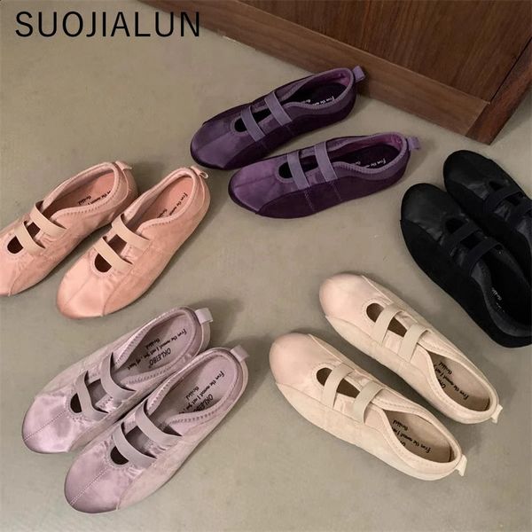 SUOJIALUN 2024 Autumn Round Toe Women Flat Shoes Shallow Slip On Ladies Casual Mary Jane Shoes Soft Dress Ballerinas 240926