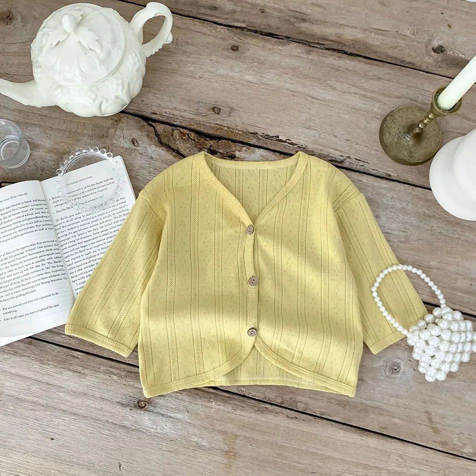 K538 Kids Clothes Toddler Summer Jacket Infant Korean Casual Tops Boys Girls Lightweight Long Sleeve Outerwear Solid Color Cardigan