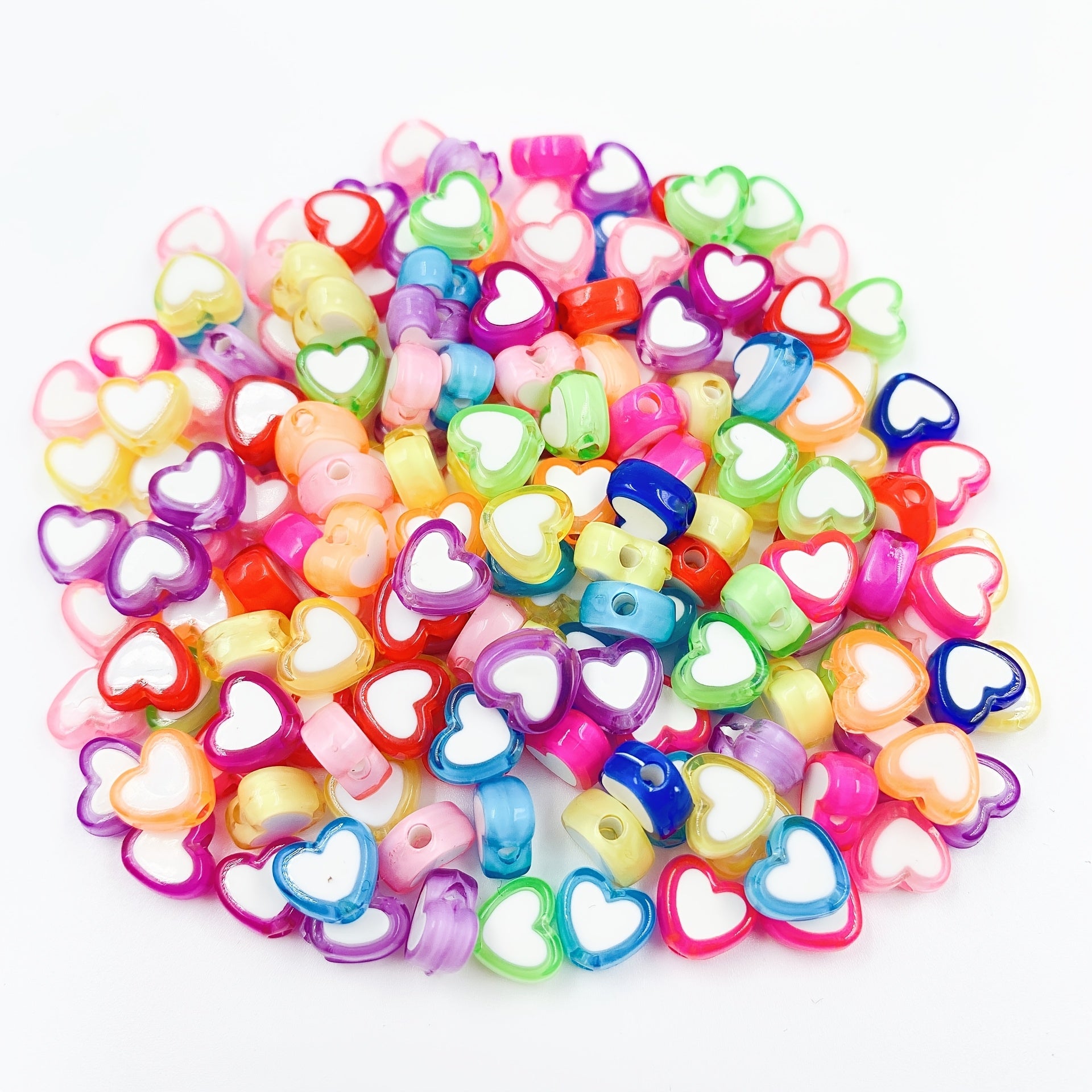 TEMU 100pcs Heart-shaped Acrylic Beads, 8x8mm, For Diy Crafts, Jewelry Making, Pendants, Bracelets, Necklaces, Keychains, Phone Case Decorations, And