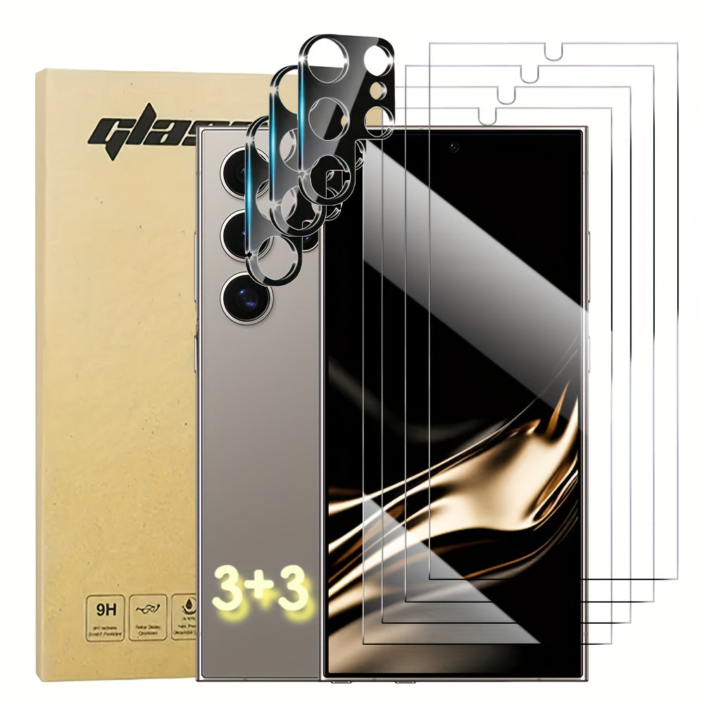 TEMU 3+3pcs Tempered Glass Screen Protector And Lens Pouch Set, With Phone Case Friendly Cover, For Galaxy S25 S24 S23 S22 Ultra S25 S24 S23 S22 Plus