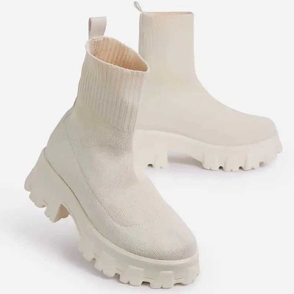 Women Boots White Platform Boots For Winter Autumn Botas Femininas Socks Ankle Boots Platform Shoes Women Heels Botines Mujer Z241012