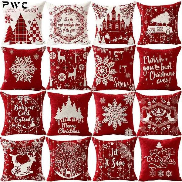 Pillow Case Christmas Cotton Linen Santa Snowflake Elk Custom Throw case Cushion Home Decor Gift New YearC241109C241111