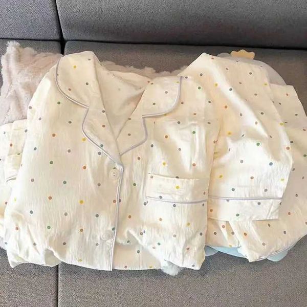 Pajama Cotton Gauze Summer Women Pajamas Polka Dot Print Sleepwear 2024Spring Female 2 Piece Set Nightwear Lady Sweet LoungewearC241209C2501