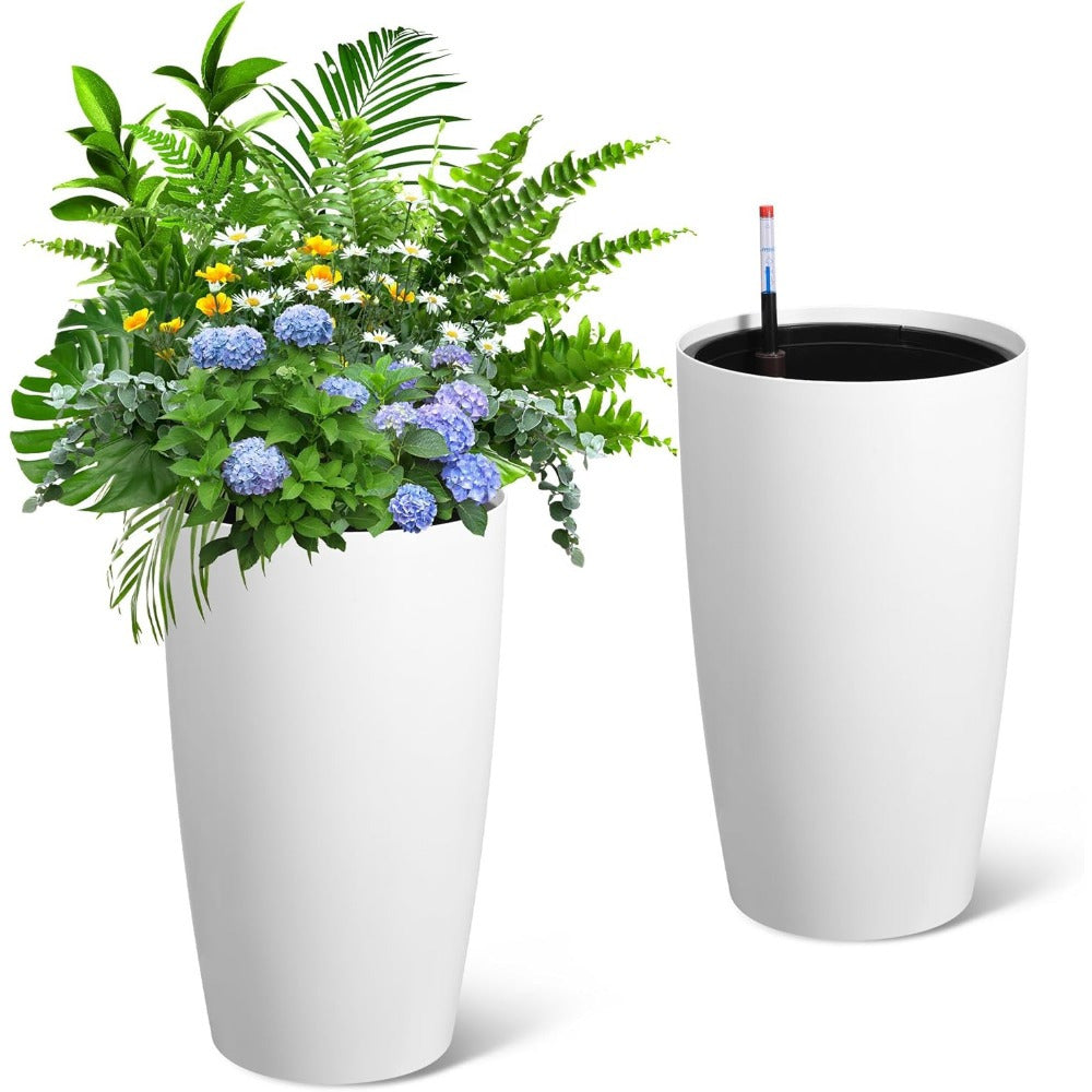 TEMU 22" Tall Planter Set Of 2, Self-watering Flower Pots For Indoor And Outdoor Use, Large Planters With Built-in Drainage System And Water Level