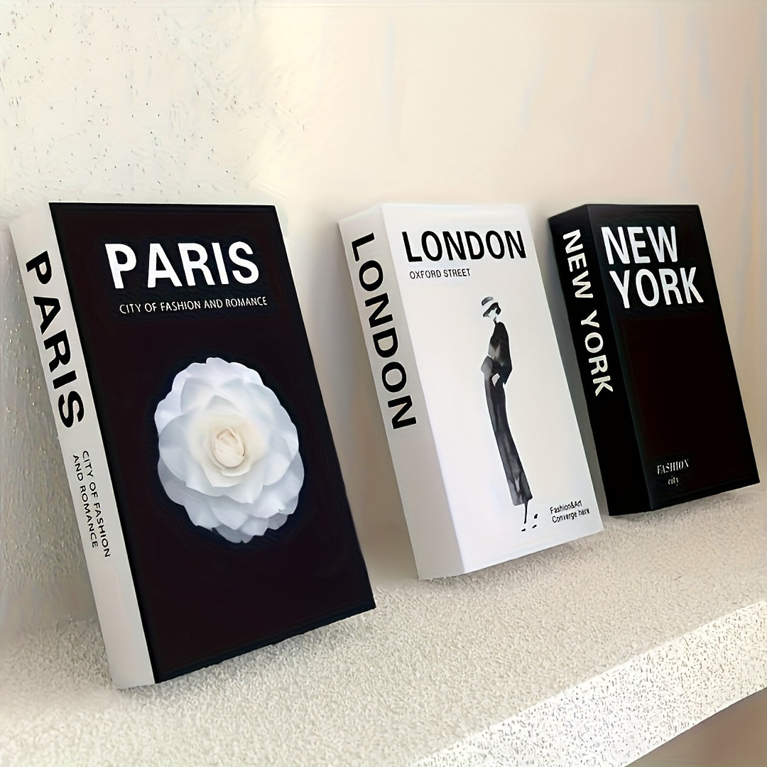TEMU Three-piece Decor Books - Industrial Background With Themes Of Paris, London And New , Modern Minimalist Home Decor, High Quality Paper, Festive