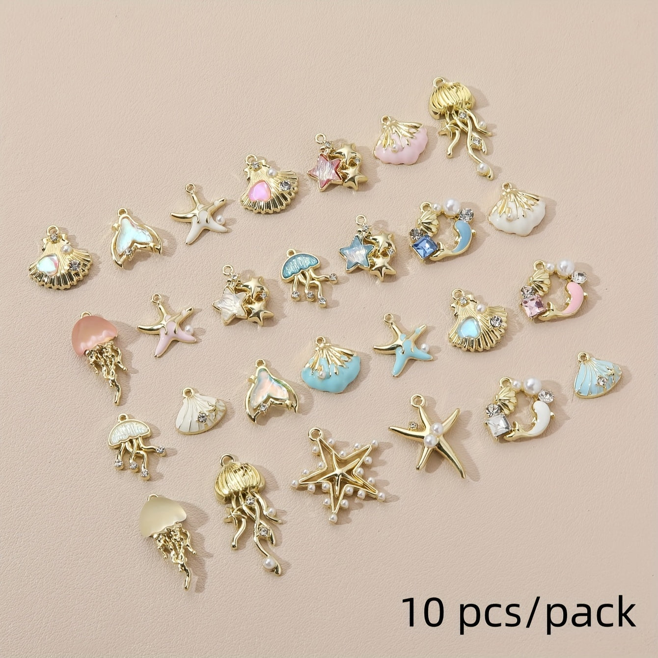 TEMU Y2k- Golden Alloy Starfish & Jellyfish Shell Charms - Accents, Oval Shape For Making, Random Series, Pendant