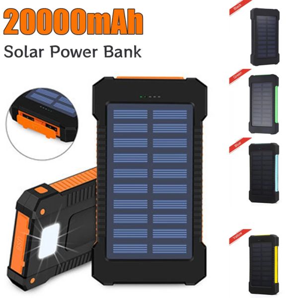 20000mAh Portable Solar Power Bank External Battery Fast Charging Waterproof Powerbank with SOS Flashlight Poverbank for Xiaomi