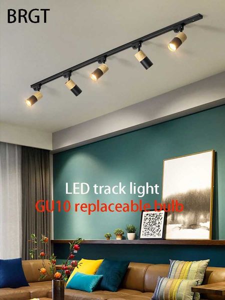 BRGT Led Track Light GU10 Bulb Rails Spot COB Lighting Fixture Aluminum Ceiling Lamps Whole Set 110V 220V For Clothing Shop HomeCL240730