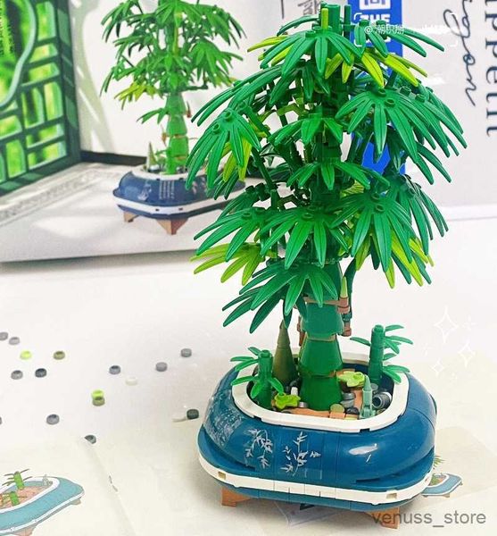 Blocks Garden Plant Mini Building Blocks Toys Bamboo Bonsai Model Blocks Potted Home Decoration Toys for Boys Girls Kids Gift R230701