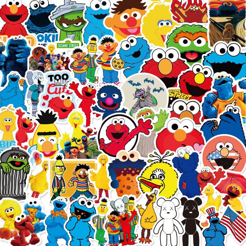 50pcs-Set Sesame and Street Cute Stickers for Car Styling Bike Motorcycle Phone Laptop Travel Luggage Cool Funny DIY TOY Sticker
