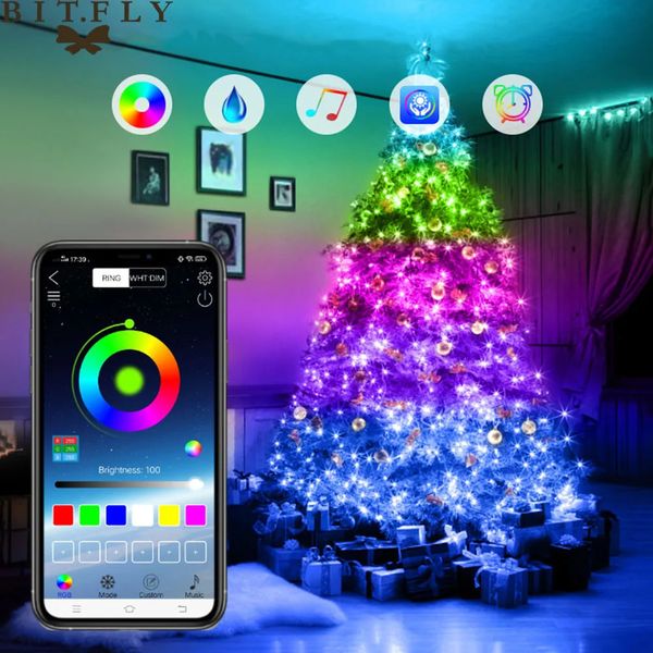Christmas Decorations 5-10-20M LED Bluetooth String Light Christmas Tree Decoration Remote Control USB Wedding Navidad Garland Curtain Lamp