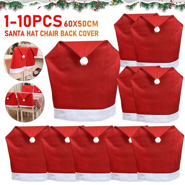 1-10PCS Christmas Chair Covers Santa Hat Chairs Back Cover Christmas Kihen Dining Chair Slipcovers For Holiday Festival DecorT250111